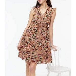 J.Crew Sleeveless Ruffle V-Neck Floral Print Midi Dress Size 4 Multicolor‎